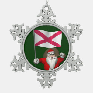 Santa Claus With Ensign Of Northern Ireland Snowflake Pewter Christmas Ornament