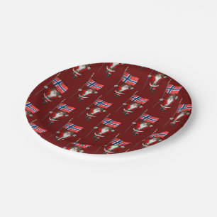 Santa Claus With Ensign Of Norway Paper Plate