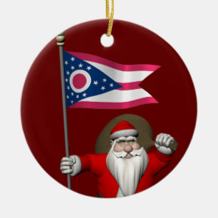 Santa Claus With Ensign Of Ohio Ceramic Tree Decoration
