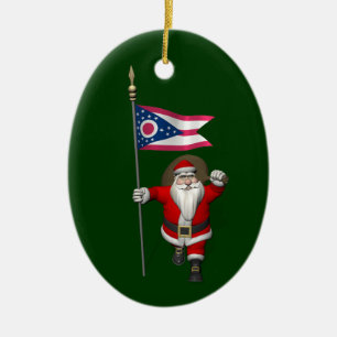 Santa Claus With Ensign Of Ohio Ceramic Tree Decoration