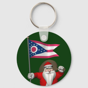 Santa Claus With Ensign Of Ohio Key Ring