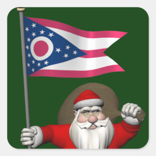 Santa Claus With Ensign Of Ohio Square Sticker