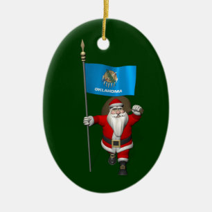 Santa Claus With Ensign Of Oklahoma Ceramic Ornament