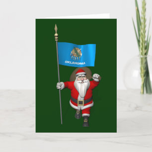 Santa Claus With Ensign Of Oklahoma Holiday Card