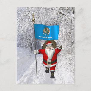 Santa Claus With Ensign Of Oklahoma Holiday Postcard