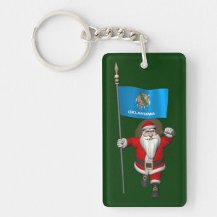 Santa Claus With Ensign Of Oklahoma Key Ring