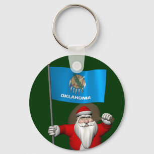 Santa Claus With Ensign Of Oklahoma Key Ring