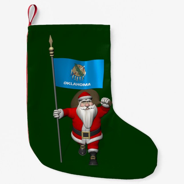 Santa Claus With Ensign Of Oklahoma Small Christmas Stocking (Front)