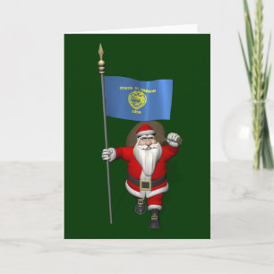 Santa Claus With Ensign Of Oregon Holiday Card