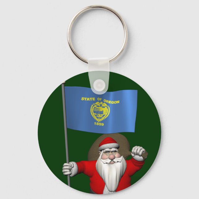 Santa Claus With Ensign Of Oregon Key Ring (Front)