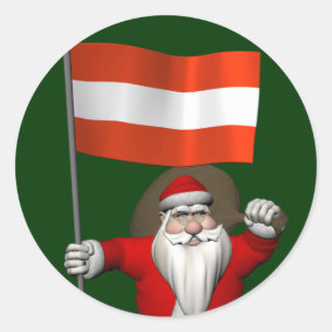 Santa Claus With Ensign Of Österreich Classic Round Sticker