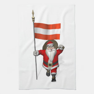 Santa Claus With Ensign Of Österreich Tea Towel