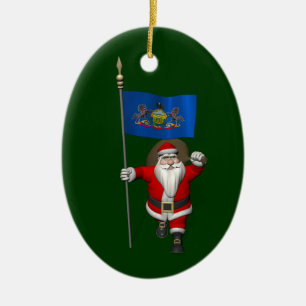 Santa Claus With Ensign Of  Pennsylvania Ceramic Ornament