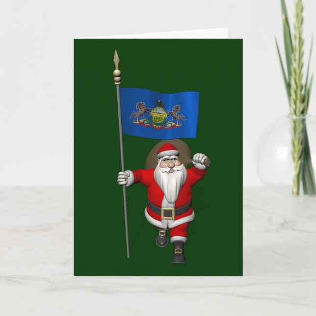 Santa Claus With Ensign Of  Pennsylvania Holiday Card (Front)