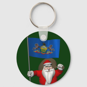 Santa Claus With Ensign Of  Pennsylvania Key Ring