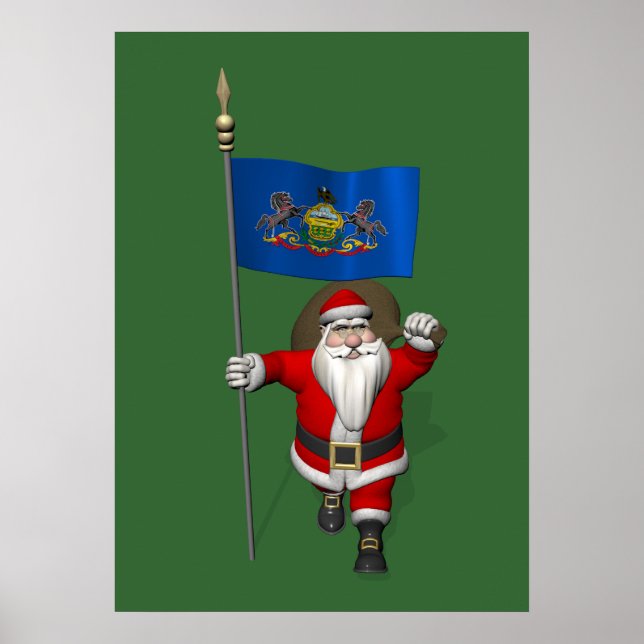 Santa Claus With Ensign Of  Pennsylvania Poster (Front)