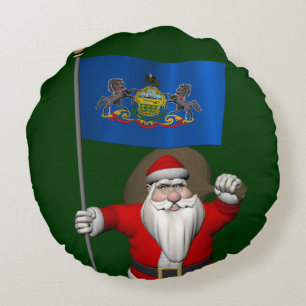 Santa Claus With Ensign Of  Pennsylvania Round Cushion