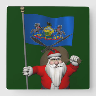 Santa Claus With Ensign Of Pennsylvania Square Wall Clock