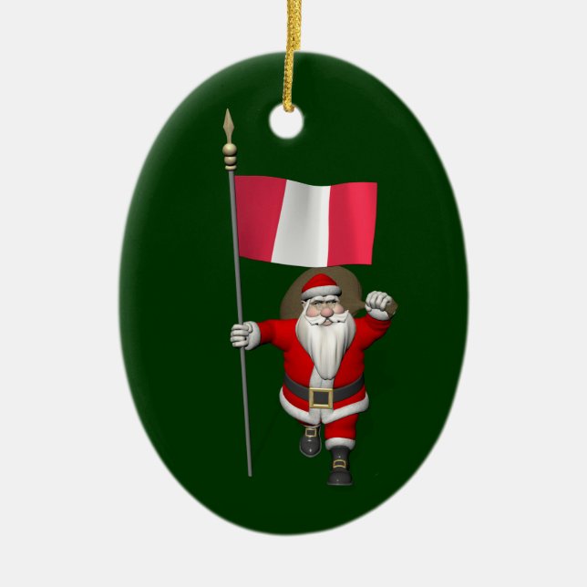 Santa Claus With Ensign Of Peru Ceramic Tree Decoration (Front)