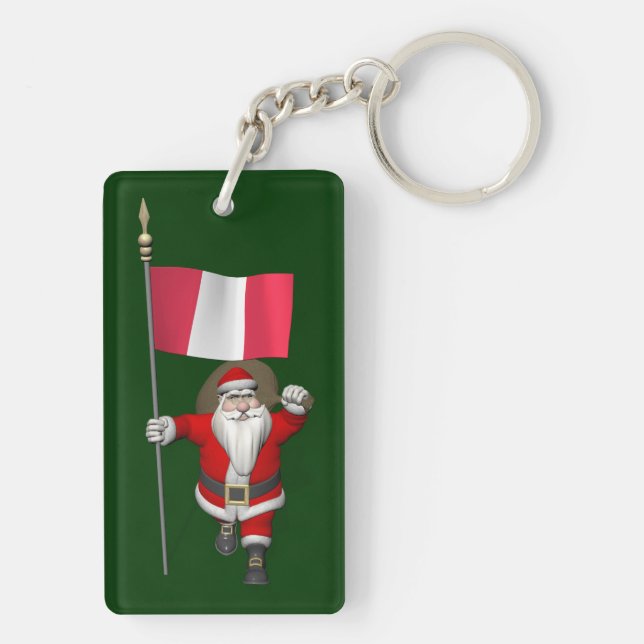 Santa Claus With Ensign Of Peru Key Ring (Back)