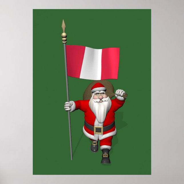 Santa Claus With Ensign Of Peru Poster (Front)
