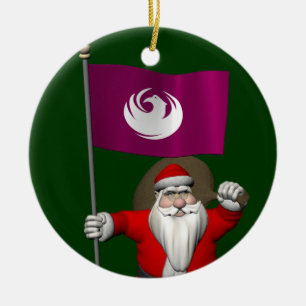 Santa Claus With Ensign Of Phoenix Ceramic Ornament