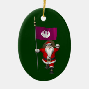Santa Claus With Ensign Of Phoenix Ceramic Tree Decoration