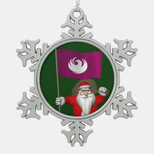 Santa Claus With Ensign Of Phoenix Snowflake Pewter Christmas Ornament