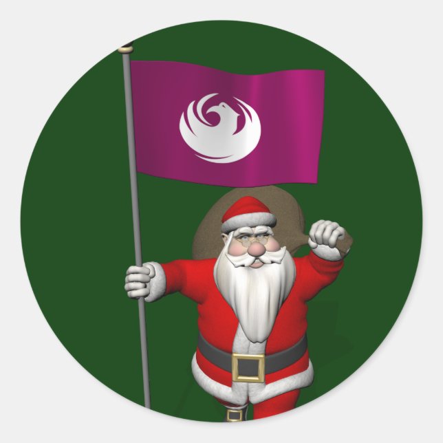 Santa Claus With Ensign Of Phoenix Sticker (Front)