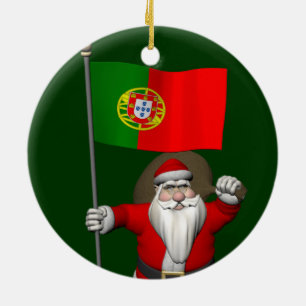 Santa Claus With Ensign Of Portugal Ceramic Tree Decoration