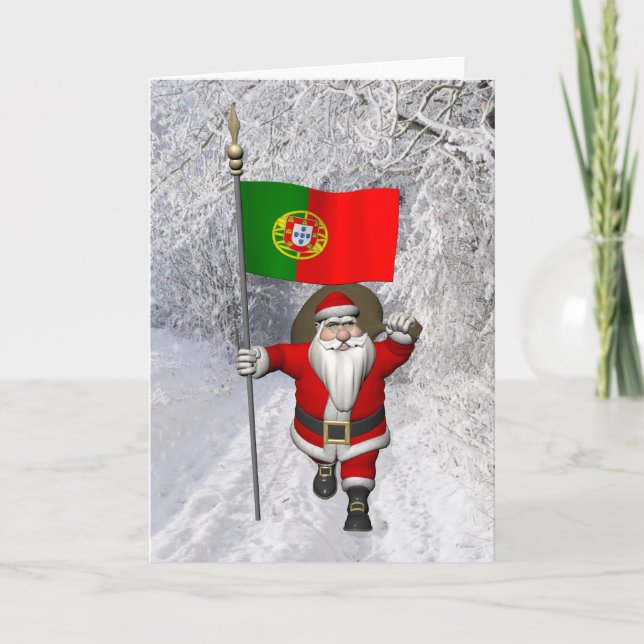 Santa Claus With Ensign Of Portugal Holiday Card (Front)