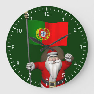 Santa Claus With Ensign Of Portugal Large Clock