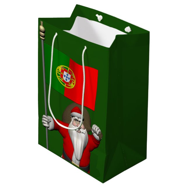 Santa Claus With Ensign Of Portugal Medium Gift Bag (Front Angled)