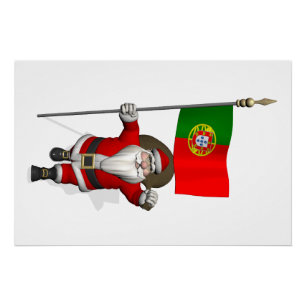 Santa Claus With Ensign Of Portugal Poster