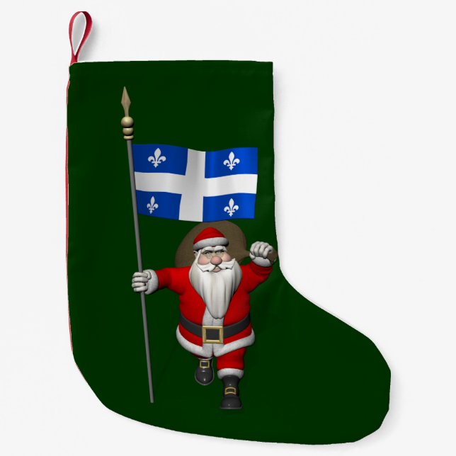 Santa Claus With Ensign Of Québec CDN Small Christmas Stocking (Front)
