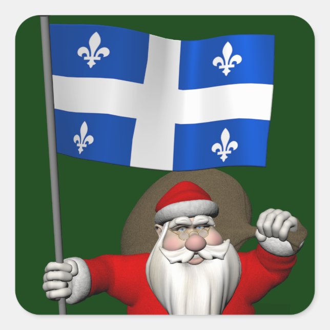 Santa Claus With Ensign Of Québec CDN Square Sticker (Front)