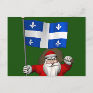 Santa Claus With Ensign Of Québec Holiday Postcard