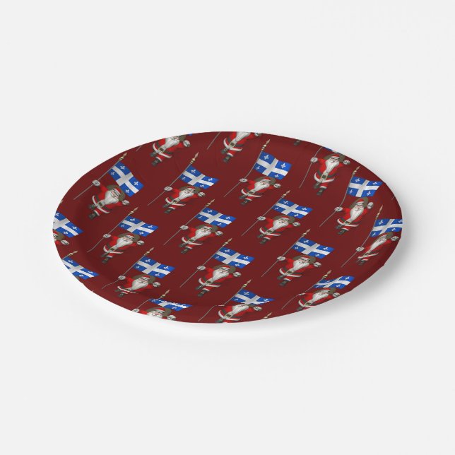 Santa Claus With Ensign Of Québec Paper Plate (Angled)