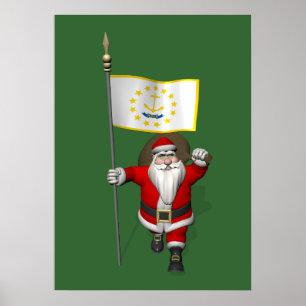 Santa Claus With Ensign Of Rhode Island Poster