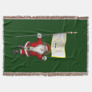 Santa Claus With Ensign Of Rhode Island Throw Blanket
