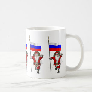 Santa Claus With Ensign Of Russia Coffee Mug