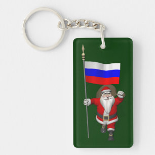 Santa Claus With Ensign Of Russia Key Ring
