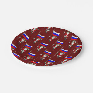 Santa Claus With Ensign Of Russia Paper Plate