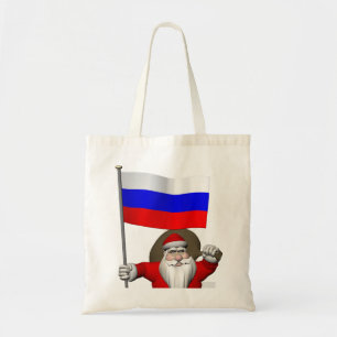 Santa Claus With Ensign Of Russia Tote Bag