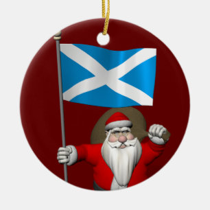 Santa Claus With Ensign Of Scotland Ceramic Ornament