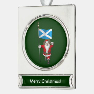 Santa Claus With Ensign Of Scotland Silver Plated Banner Ornament