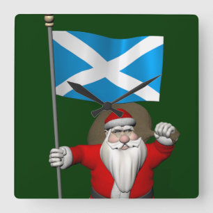 Santa Claus With Ensign Of Scotland Square Wall Clock