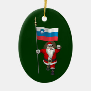 Santa Claus With Ensign Of Slovenia Ceramic Ornament