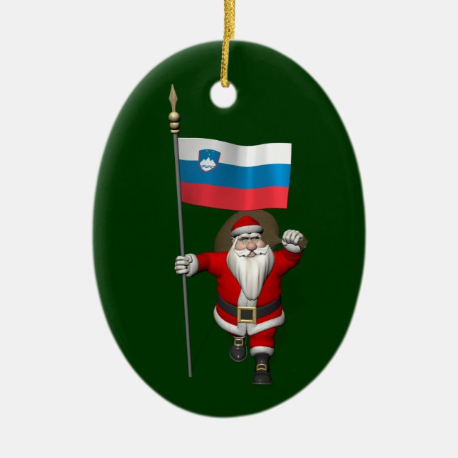 Santa Claus With Ensign Of Slovenia Ceramic Ornament (Front)