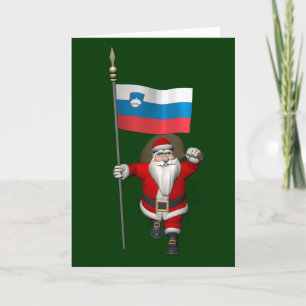 Santa Claus With Ensign Of Slovenia Holiday Card